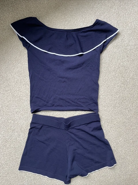 River Island Age 11/12 Navy Shorts & Off Shoulder Top Set VGC