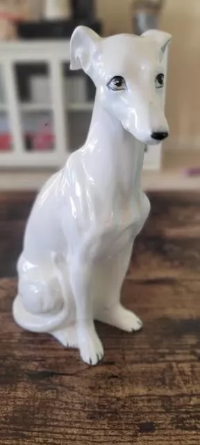 Vintage, Porcelain, White, Whippet Dog, Figurine, Hand painted, 7.5 inches tall