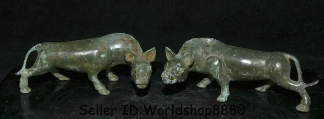 6.2" Old Chinese Bronze Ware Feng Shui Zodiac Year Animal Pig Wealth Statue Pair