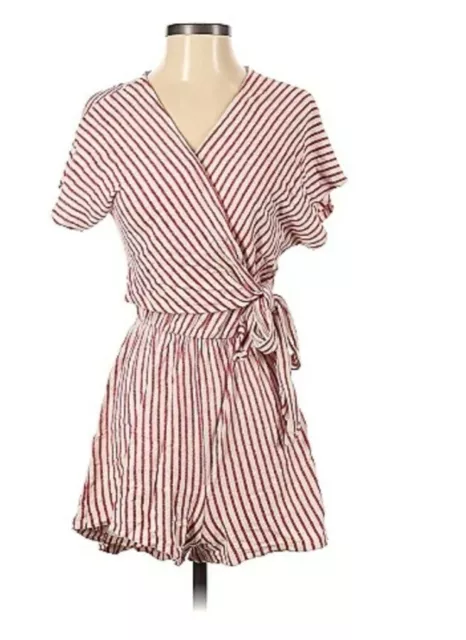Lush Red Striped Romper Boutique Size L Large Cotton Viscose Swimsuit Cover-up