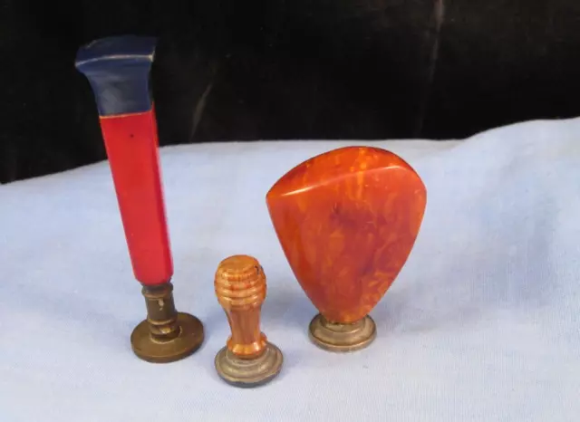 X3 Vintage Art Deco Desktop Seal Agate Letter Document Writing Bakelite Plastic