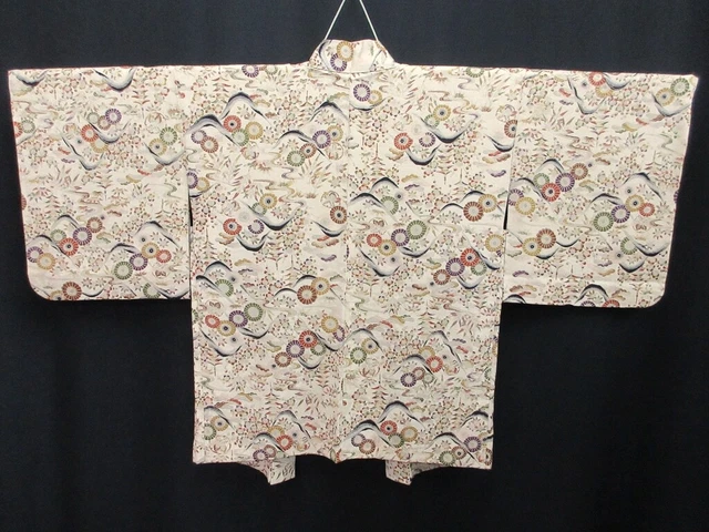 8037N3 Silk Vintage Japanese Kimono Haori Jacket Chrysanthemum Zen Temple