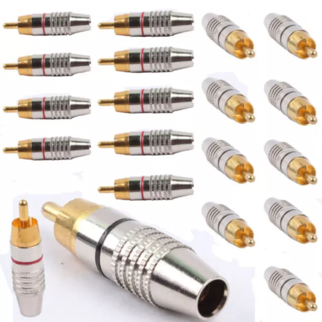 20pcs RCA Male Plug Solder Gold Audio Video Adapter Connector