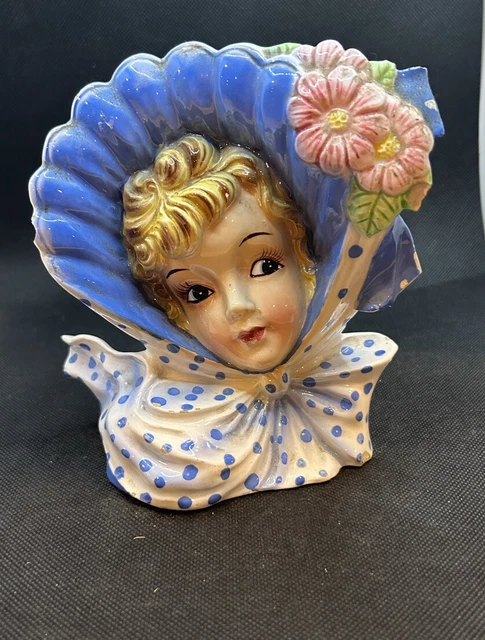 VINTAGE BLONDE LADY Head Vase W/ Pearl Collar And Earrings Ucagco
