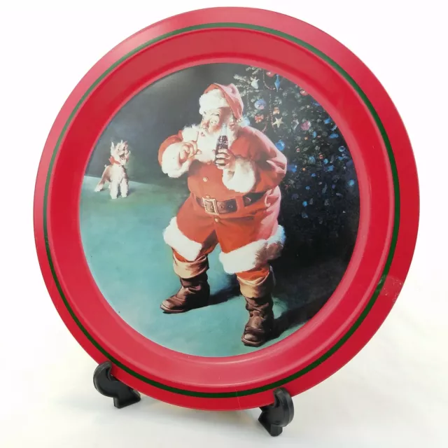 Vintage Metal Coca Cola Santa and Dog Tray When Friends Drop In 1989 Coke 12"