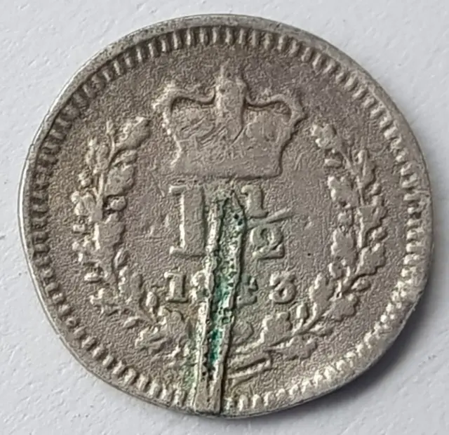 1843 Victoria One & Half 1 1/2 Penny Silver Coin L1