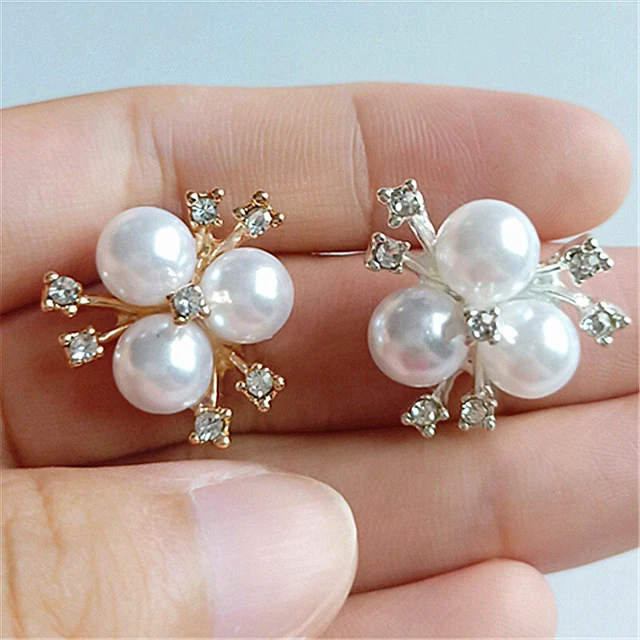 10PCS Pearl Rhinestone Buttons Flat Bottom Alloy Decoration DIY Craft Supplies