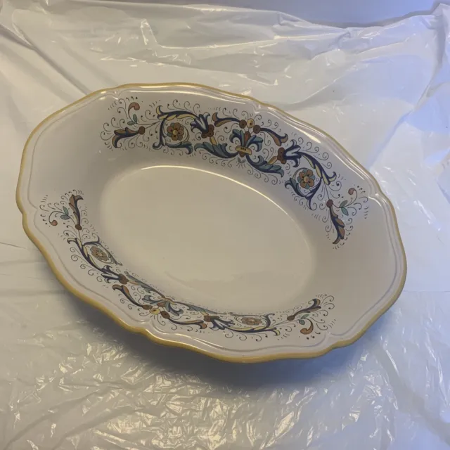 Ceramica Nova Deruta Italy 15x10-1/2” Scalloped Hand Painted Oval Serving Bowl