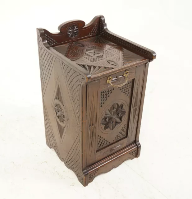Antique Chipped Carved Coal Box, Scuttle Box, Purdonium, Scotland 1880, H268 3