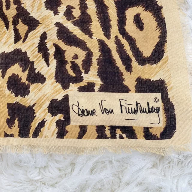 Diane Von Furstenberg RARE XL Vintage Wool Signature 70’s Leopard Art Scarf 3