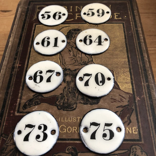 8  Small Enamel Number Discs metal drawer door