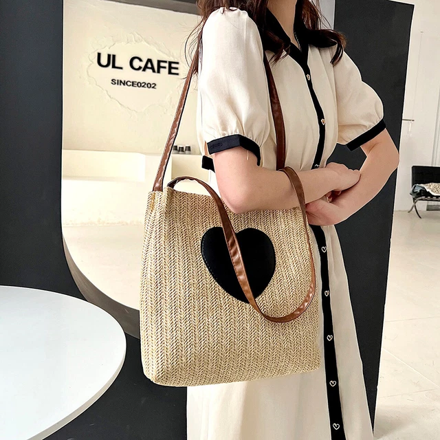 Summer Love Straw Woven Handbags Women Knitted Bucket Shoulder Bag (Camel) 4