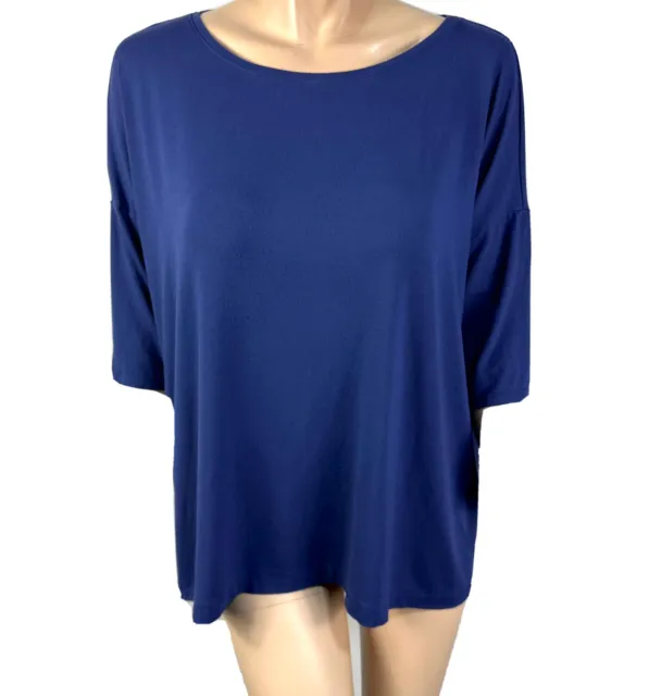 EILEEN FISHER Half Sleeve Boxy top Navy Blue Relaxed Lagenlook Size M Medium