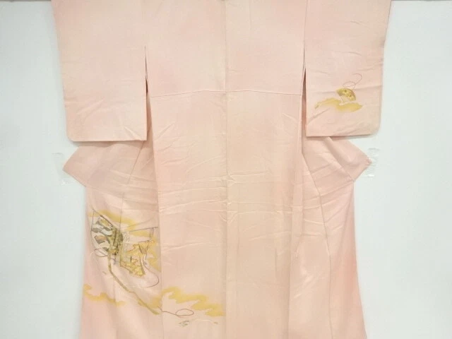 42072# Japanese Kimono / Antique Kimono / Embroidery / Flower & Folding Fan