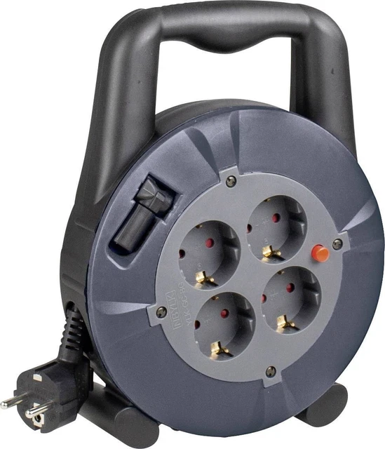 Tambor de cable as-Schwabe 5 m caja de cable 4 compartimentos toma de corriente con interruptor rodillo de cable 16A