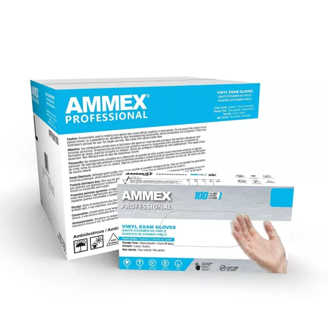 AMMEX Clear Vinyl Disposable Exam Gloves Latex & Powder Free 1000 count small