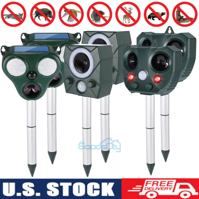 1/2PK Animal Repeller Ultrasonic Solar Power Outdoor Pest Cat Mice Deer Sensor