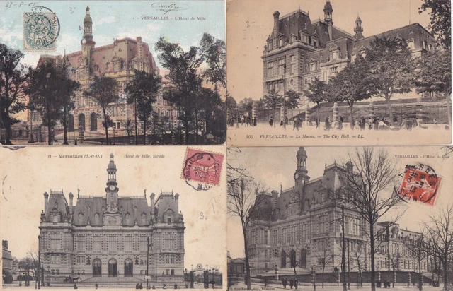 Lot de 4 cartes postales anciennes cards VERSAILLES hôtel de ville la mairie