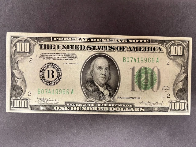 1934 $100 dollar Federal Reserve Note. Bank of New York