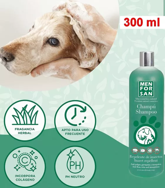 MENFORSAN Champú Perros 300 ml Repelente insectos y Pulgas,Con Citronela natural