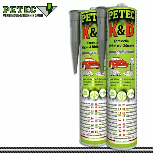 Petec 2x 310ml K&d Carrocería Pegamento- Y Sellador Gris Sellador Maletero Coche