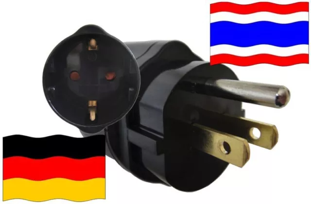 Reiseadapter Reisestecker Urlaub Thailand für Geräte aus Deutschland Schwarz