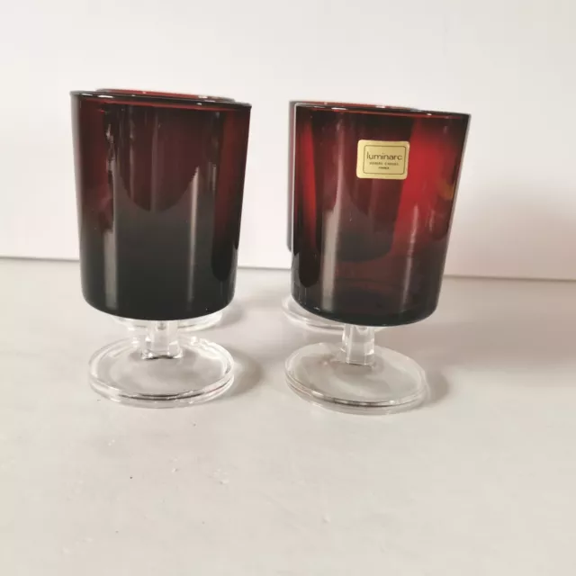 Vintage Luminarc Ruby Red Cavalier Short Stem Wine Glasses French 60s 70s Bar #1