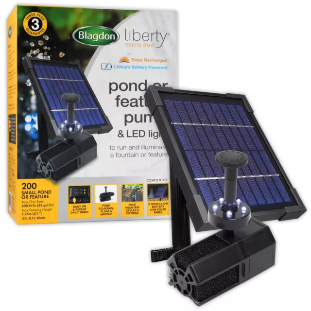 Blagdon Liberty Pond/Feature Pumpe klein 200 lph Solar/Batteriebetrieben & LED