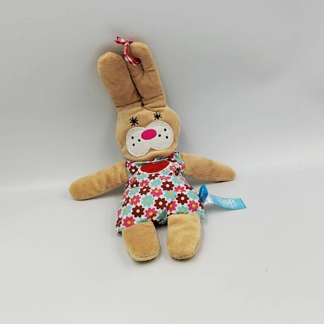 Doudou semi plat lapin beige rouge bleu fleurs coeur LIEF - 32966