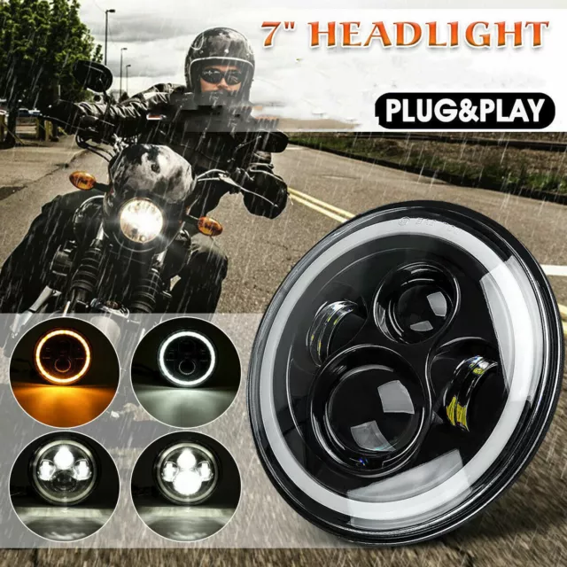 DOT 7" inch Motorcycle Headlight Round LED Projector DRL For Cafe Racer Bobber