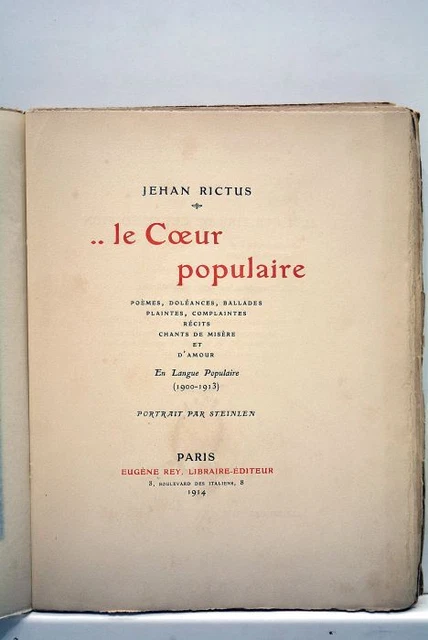 LIVRE ANCIEN JEHAN Rictus Le Coeur Populaire Poesie Chants Eau-Forte ...