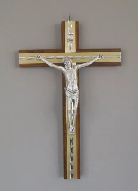 Kruzifix Kreuz Wandkreuz 31 cm lang Balken Holzkreuz mit Metall Jesus CL 25