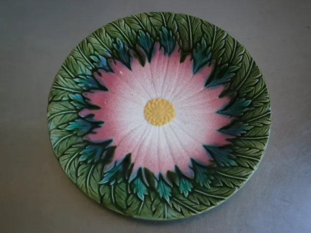 Assiette Barbotine décor Végétal Fleur Soleil Céramique Majolique Ancien N°3
