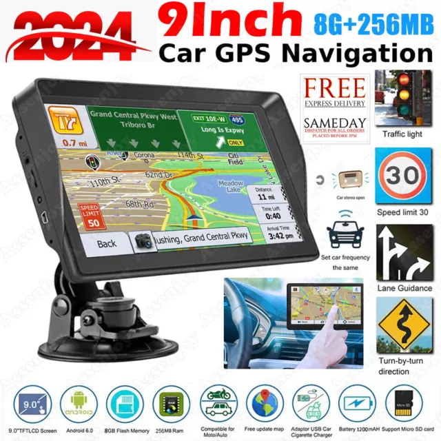 9 Inch Car Sat Nav GPS Navigation 8GB Free Lifetime UK & EU Maps Touch Screen UK