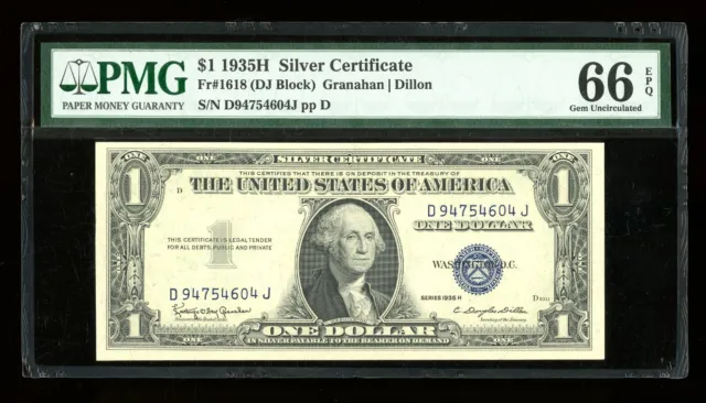 DBR $1 1935-H Silver Gem DJ Block Fr. 1618 PMG 66 EPQ Serial D94754604J