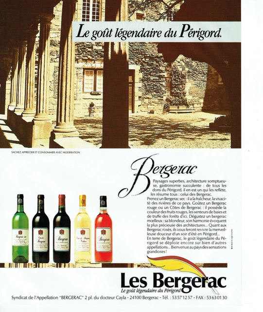 Publicité Advertising 120 1989  vins appelation Bergerac  gout légendaire Périgo