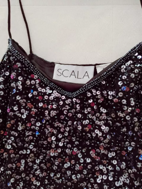 Scala Sequined Cocktail Dress Silk Sheath Black Size Small 3