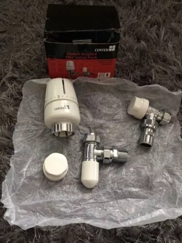 Thermostatic Radiator Rad Valve Pack 15mm x 1/2" Angled TRV Lockshield New