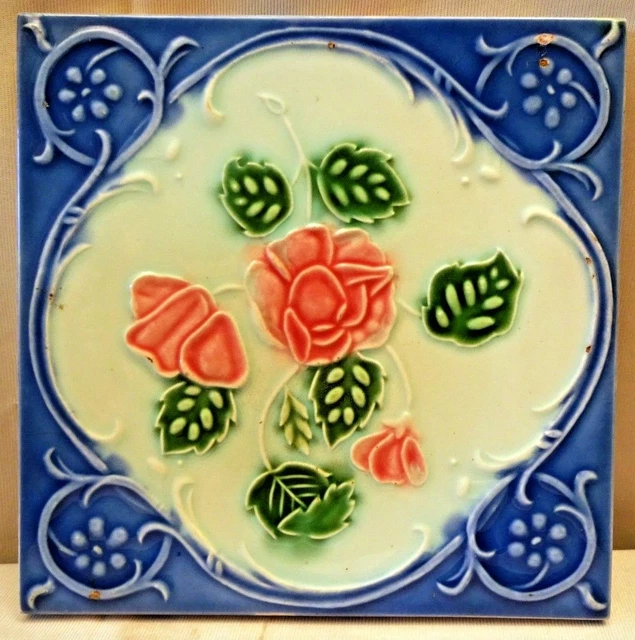 Tile Majolica Japan Art Nouveau Geometric Design D K Tile Works Vintage Rare#237