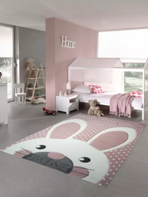 Tapis d'enfant Tapis de jeu Chambre d'enfant Tapis de bébé Lapin en rose blanc g