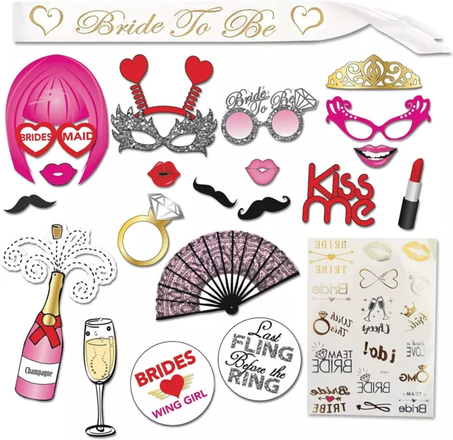 Bachelorette Bridal Shower Party Kit Bride to be Sash +Photo Booth Props Tattoos