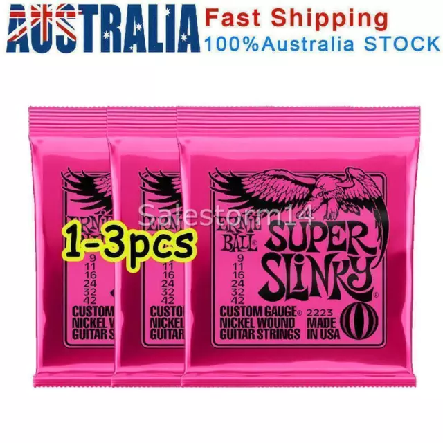 1-3X Ernie Ball 2223 Pink Super Slinky 9-42 Electric Guitar Strings AU