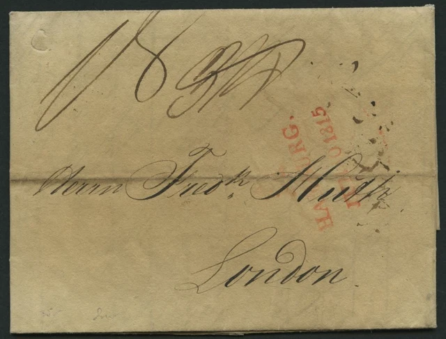 HAMBURG 1815, HAMBURG., roter L2 mit Turm auf Brief n. London, feinst