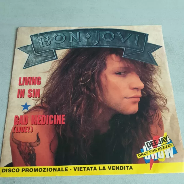 Bon Jovi Livin IN Sin Bad Medicine 45 Italie Press 1988 White Label Promo