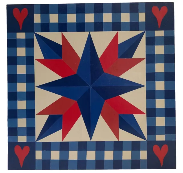 Stacked Star Barn Quilt with Buffalo Check Country Border - Primitive Farmhouse