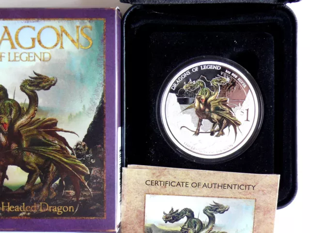Tuvalu 1 Dollar 2012 Dragons of Legend - Three Headed Dragon, 1 Oz, PP
