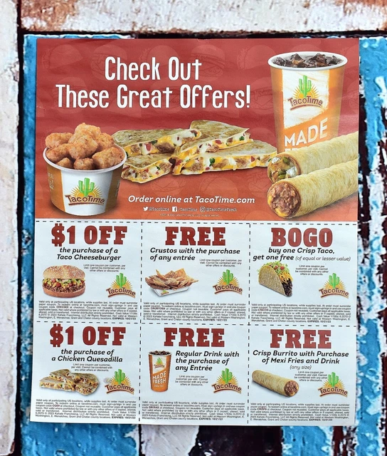Tacotime 6 coupons - 1 Sheet EXPIRE 10/21/2023