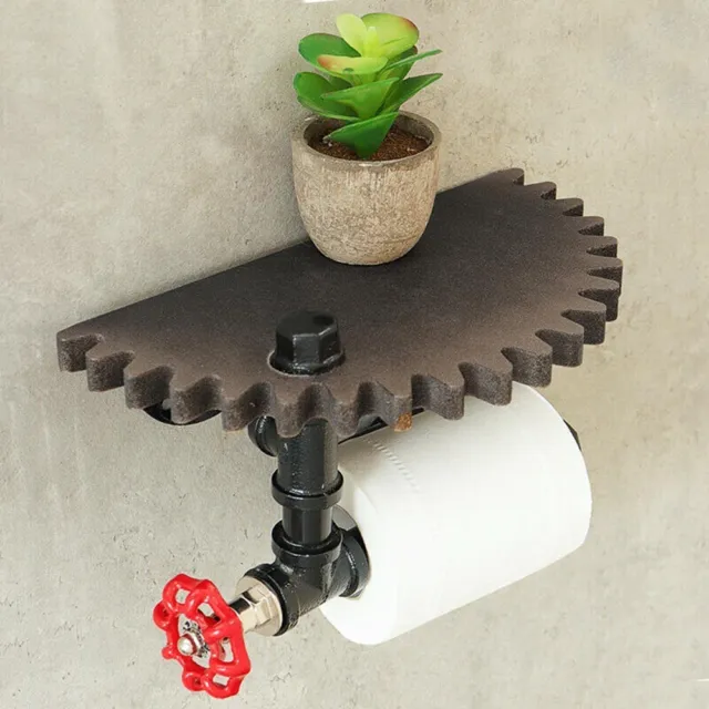 Industrial Rustic Toilet Paper Roll Holder Iron Wall Mounted Pipe Black Bathroom
