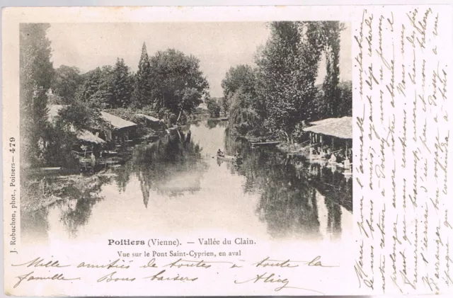 POITIERS Vallée du CLAIN sur le Pont de St Cyprien CPA "PRÉCURSEUR" animée 1903