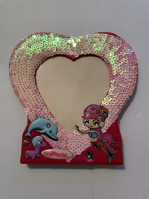 Sea World vintage photo picture frame mermaid Dolphin Sequin rare see Pictures
